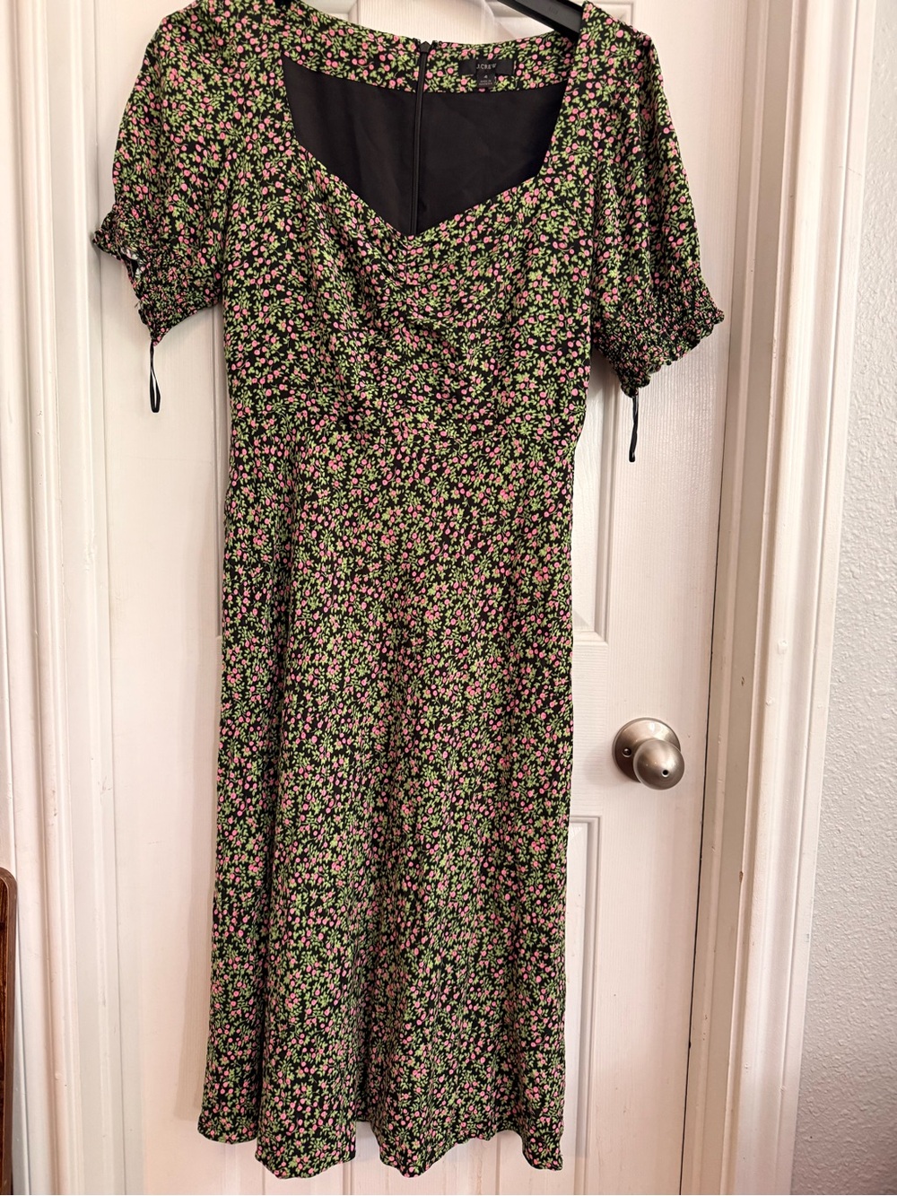Floral Midi Dress with Pink & Green Print